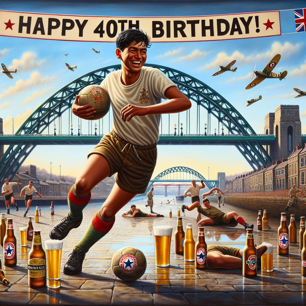 1) Birthday AI Generated Card - Running , Newcastle football club, Beers, 40, and Army (37ca5)