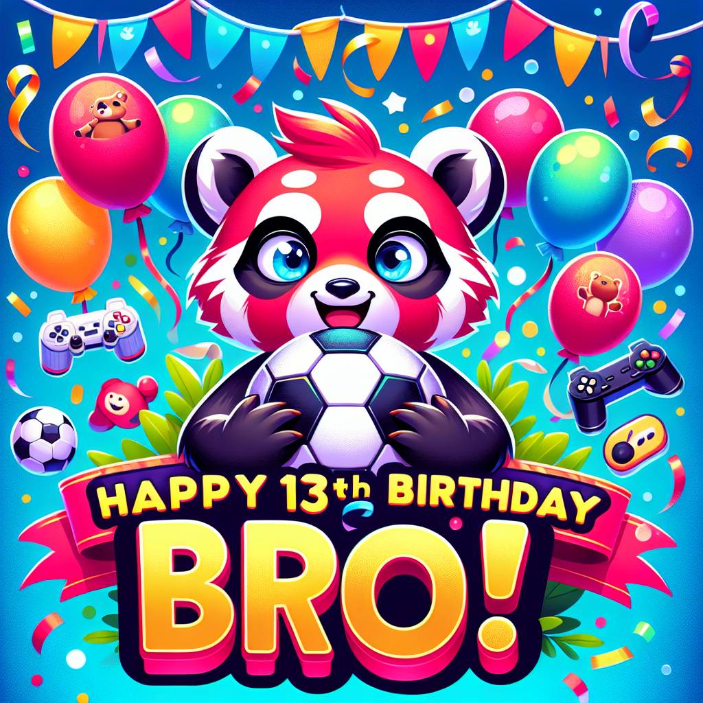 1) Birthday AI Generated Card - Napoli football, Red panda, Fortnite, and Happy 13th Birthday bro (02e5a)