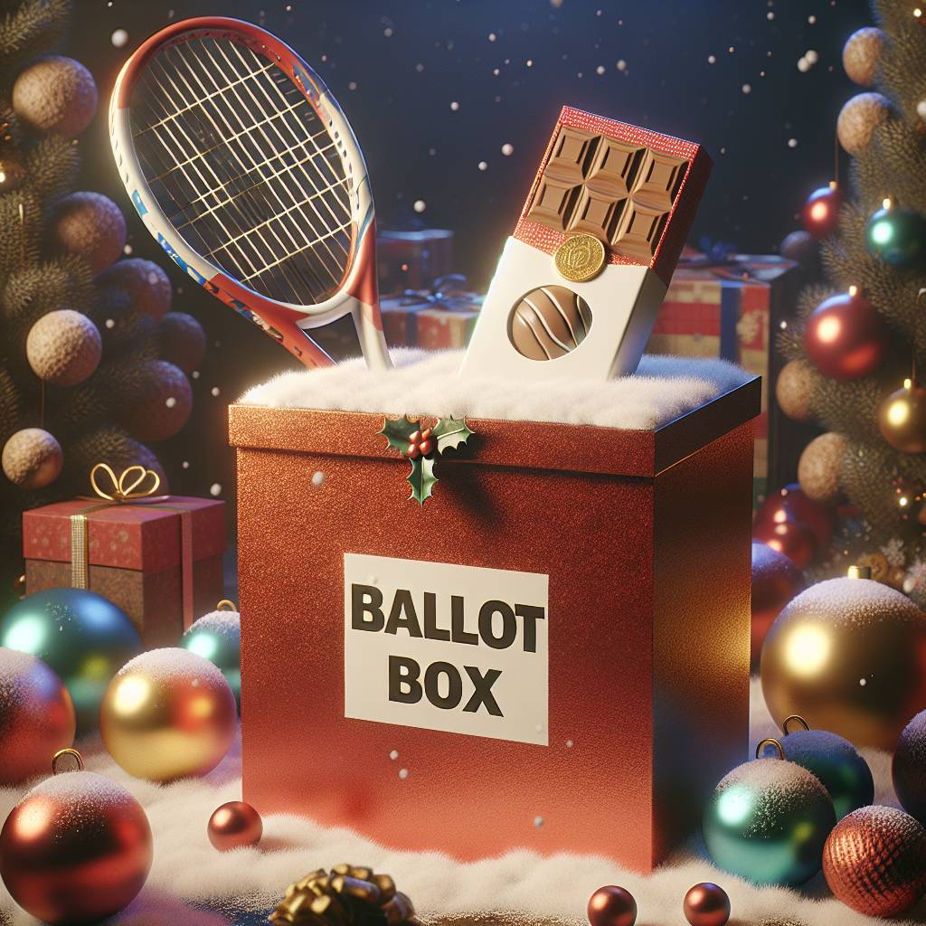 1) Christmas AI Generated Card - Ballot, Chocolate, and Tennis (5da8b)