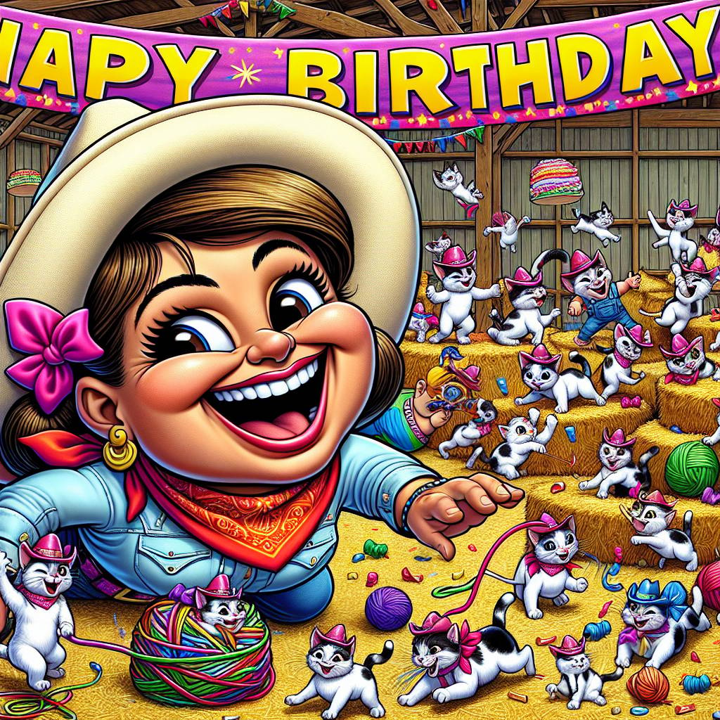 2) Birthday AI Generated Card - Cowgirl, and Cats (d77fd)
