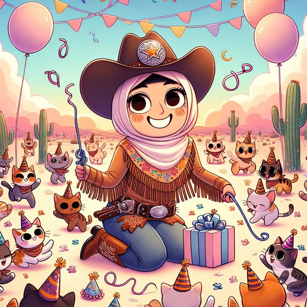 1) Birthday AI Generated Card - Cowgirl, and Cats (9e6f4)