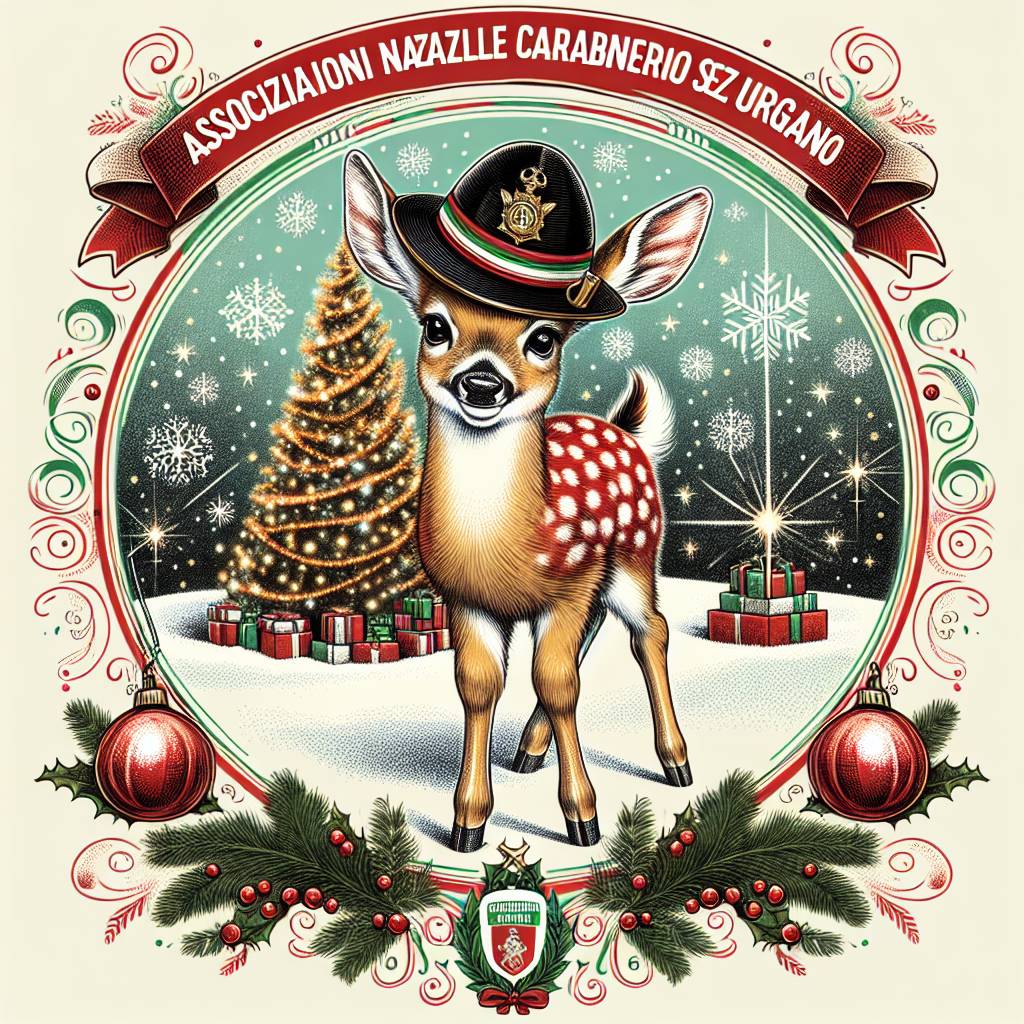 4) Christmas AI Generated Card - Cerbiatto con cappello carabinieri albero di natale fiocchi di neve (8b93e)