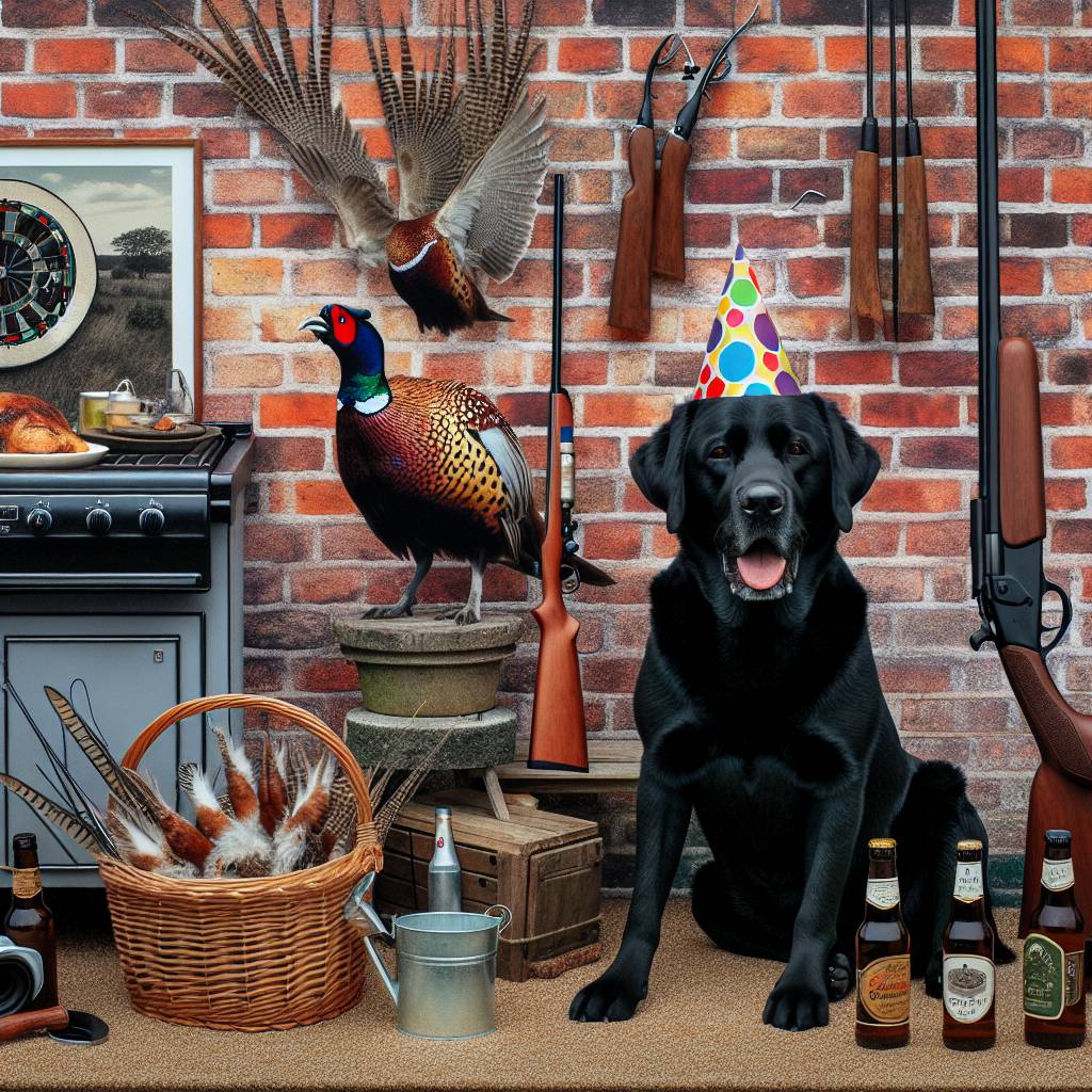 1) Birthday AI Generated Card - Black Labrador dog, Fishing, Cooking, Shooting, Pheasant, Bricklayer, and Beer (266f6)