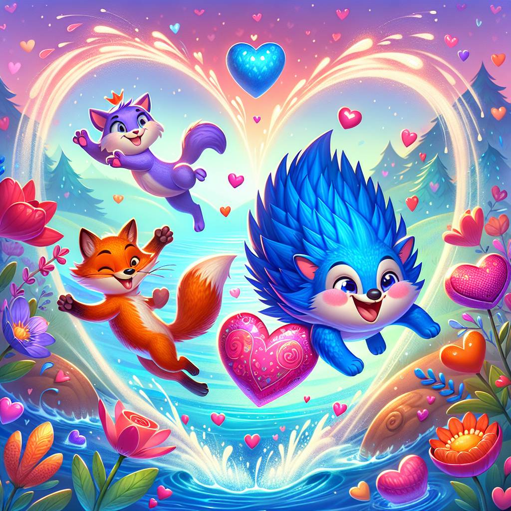 1) Valentines-day AI Generated Card - Sonic hedgehog , Fox, Cat, Swimming, and River Mersey  (486ca)