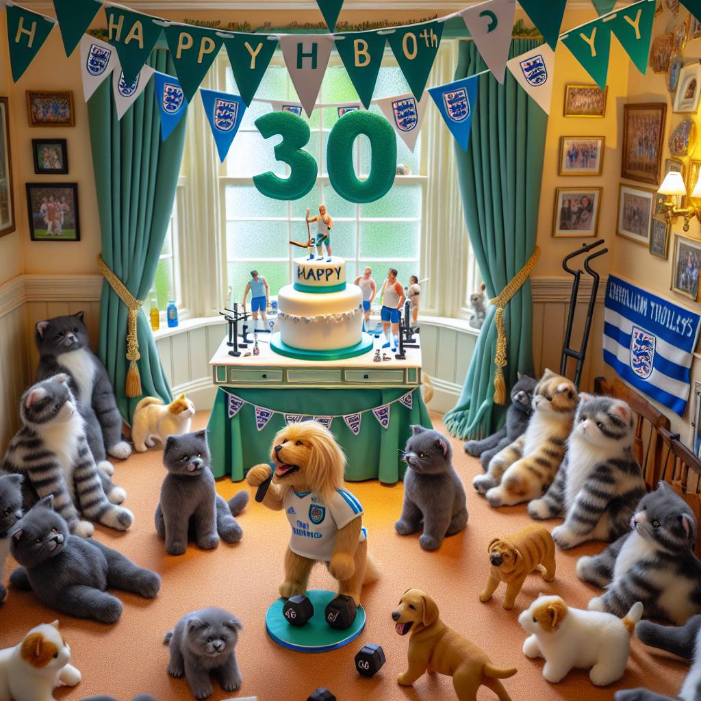 1) Birthday AI Generated Card - Teal 30 cats puppy gym baking cakes Olly Murrs Tottenham  (eb951)