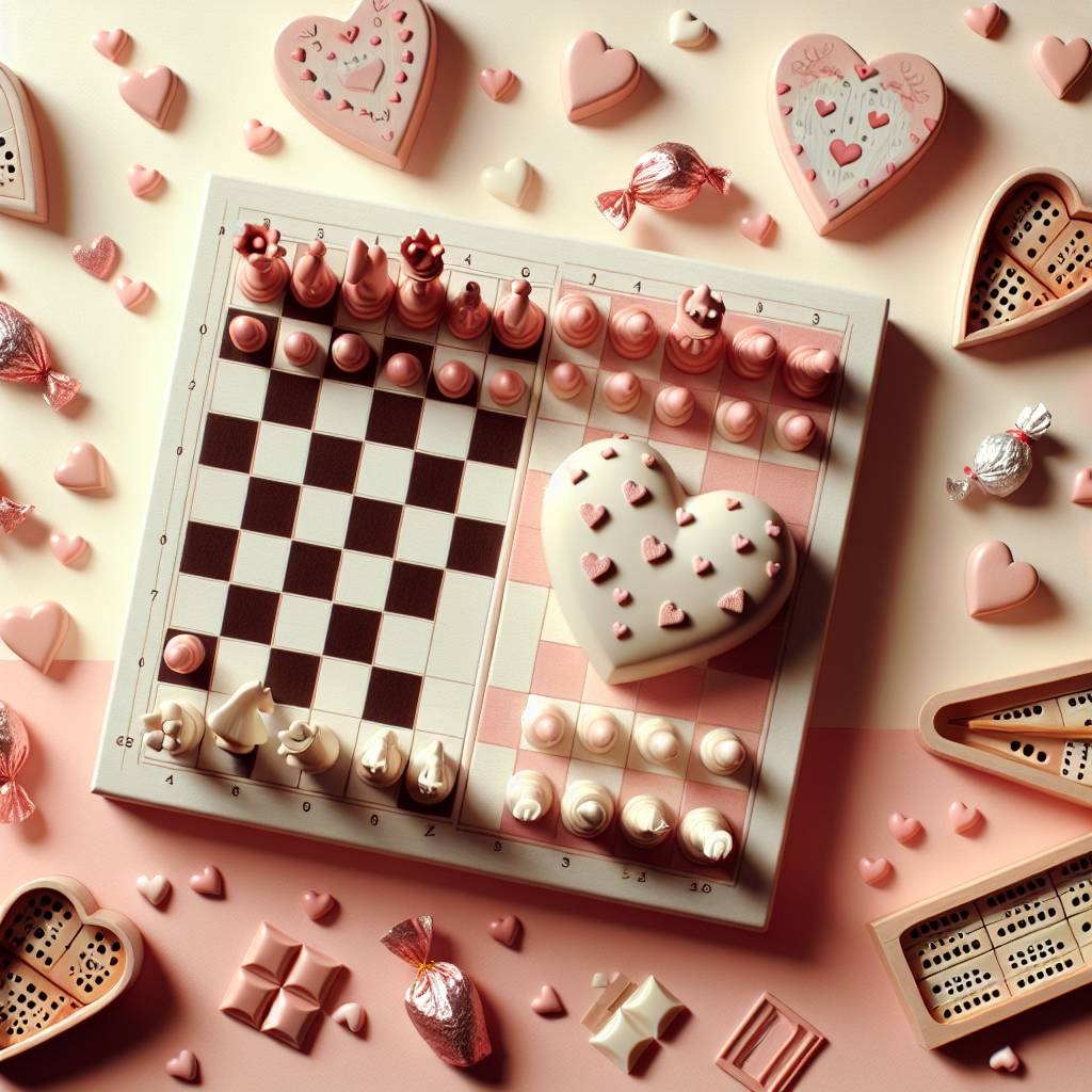 1) Valentines-day AI Generated Card - Chess, Cribbage, and Chocolate (02d41)