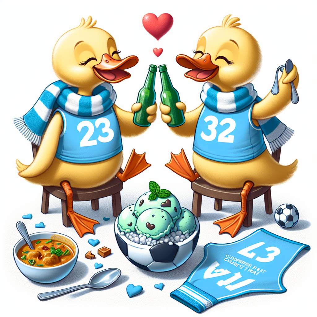 2) Valentines-day AI Generated Card - Ducks , Football , Beer , Manchester City , Mint chocolate chip ice cream , Running , and Curry  (8a14b)