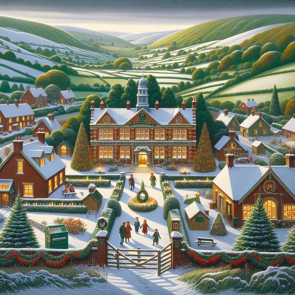 2) Christmas AI Generated Card - Countryside, Village, Community, Greenbelt, Hills, and Village hall (d85e7)