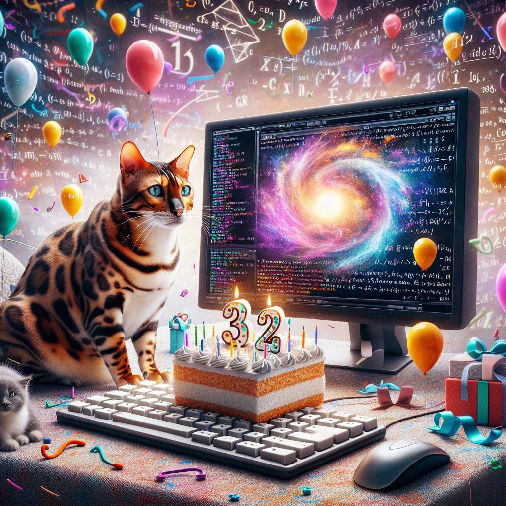 2) Birthday AI Generated Card - Bengal cat, Small fat TABBY AND WHITE CAT, Maths, Coding, and Computers (9aaad)