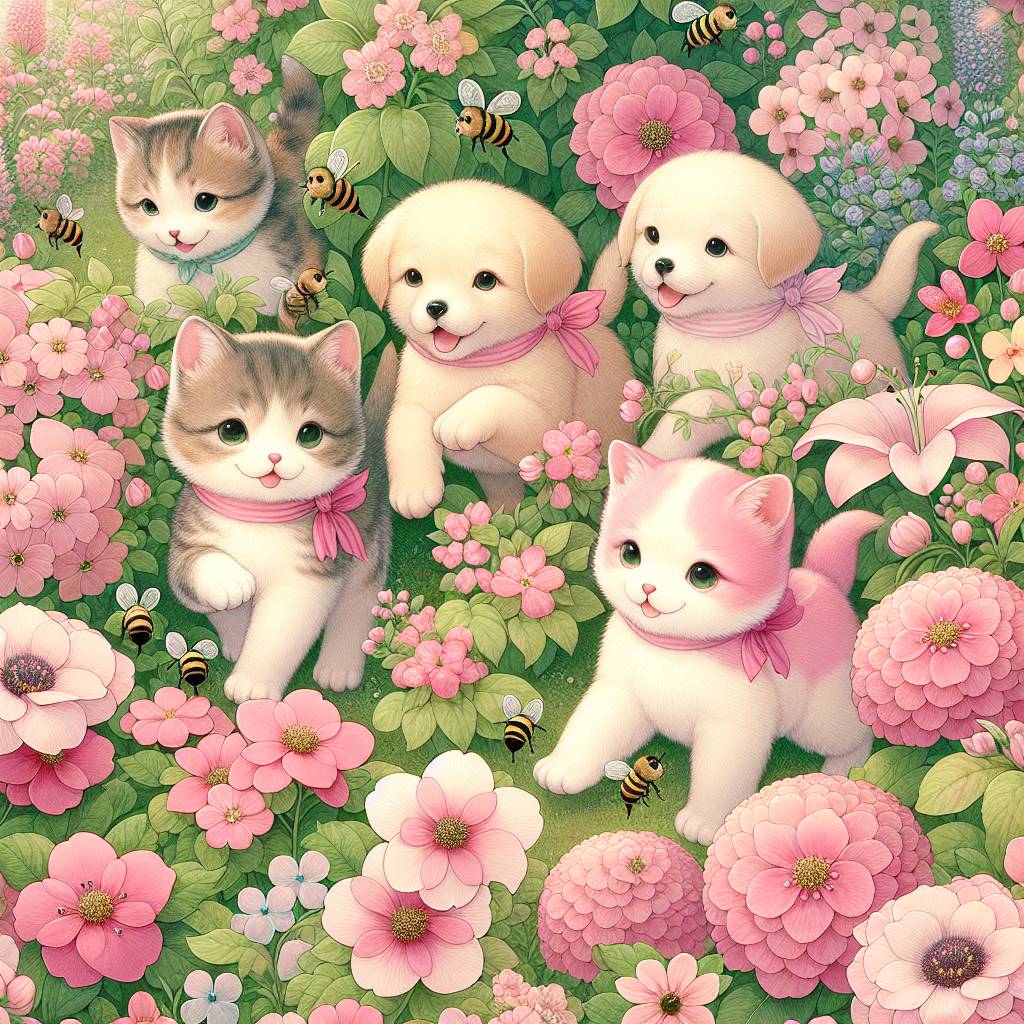 1) Mothers-day AI Generated Card - Cats, Dogs, The colour pink, Bees, and Flower (1278a)