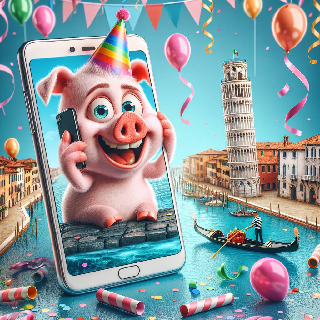 1) Birthday AI Generated Card - Peppa pig, Mobile phone, and Italy (281df)