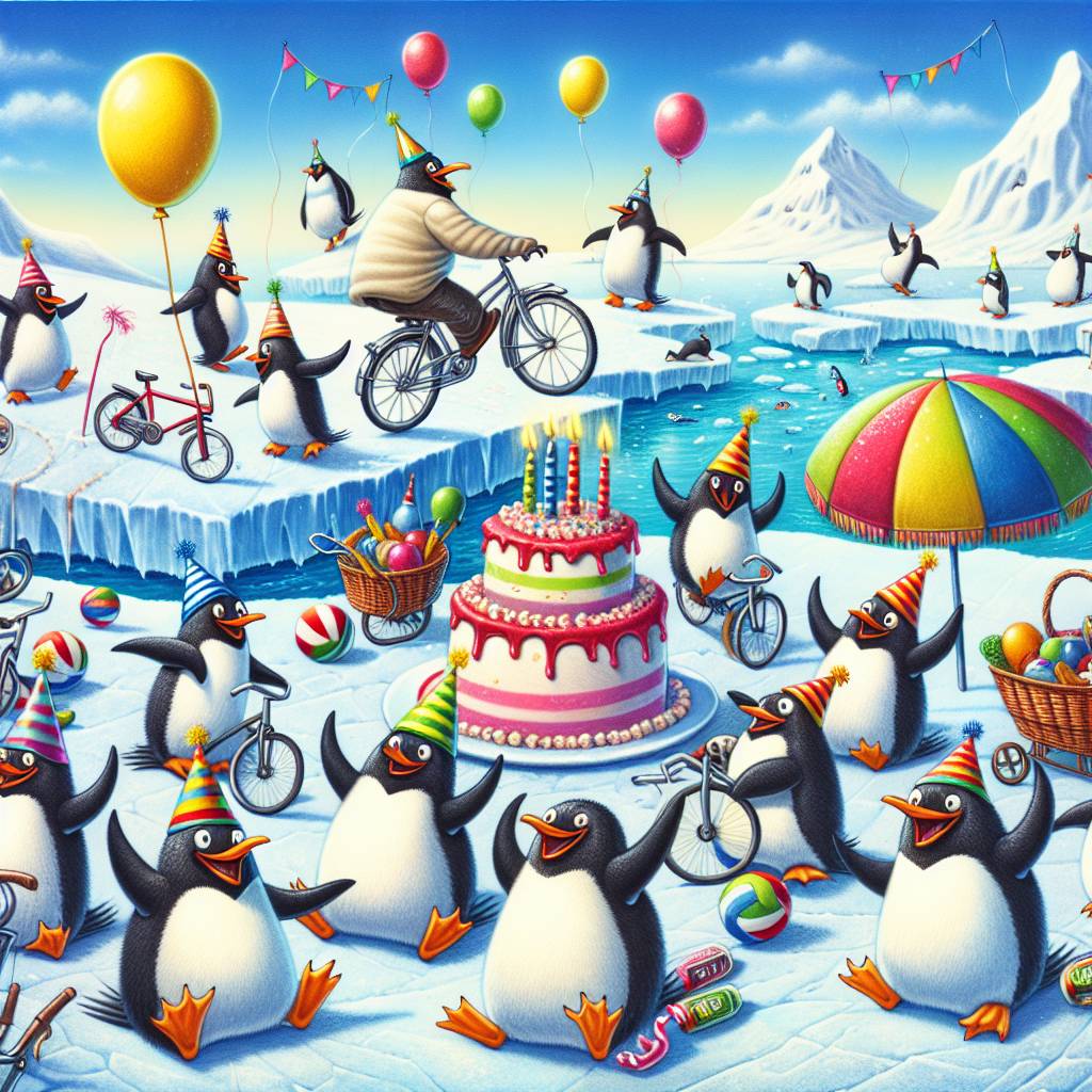 1) Birthday AI Generated Card - Penguins, Iron maiden, Cycling, and Rugby (4c229)
