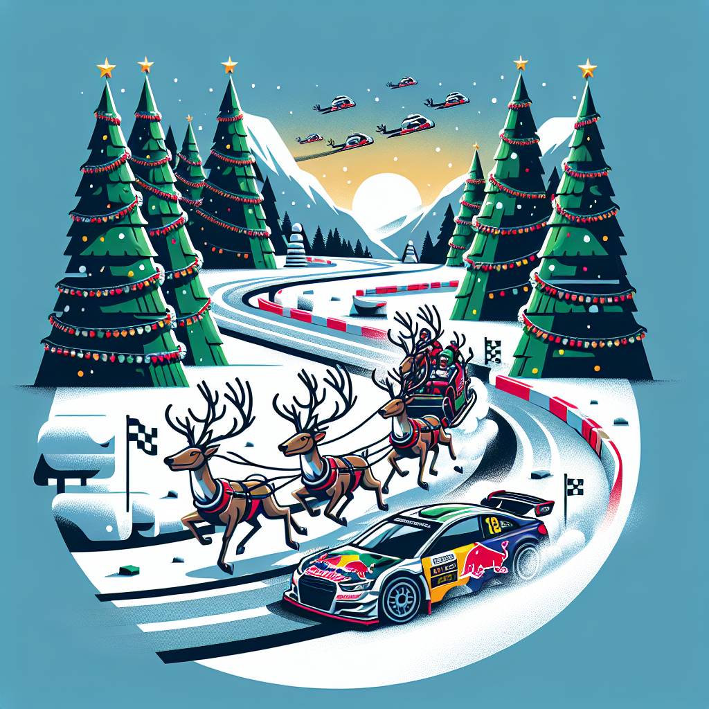 2) Christmas AI Generated Card - Motorsport, Mountains, and Christmas trees (7f1df)