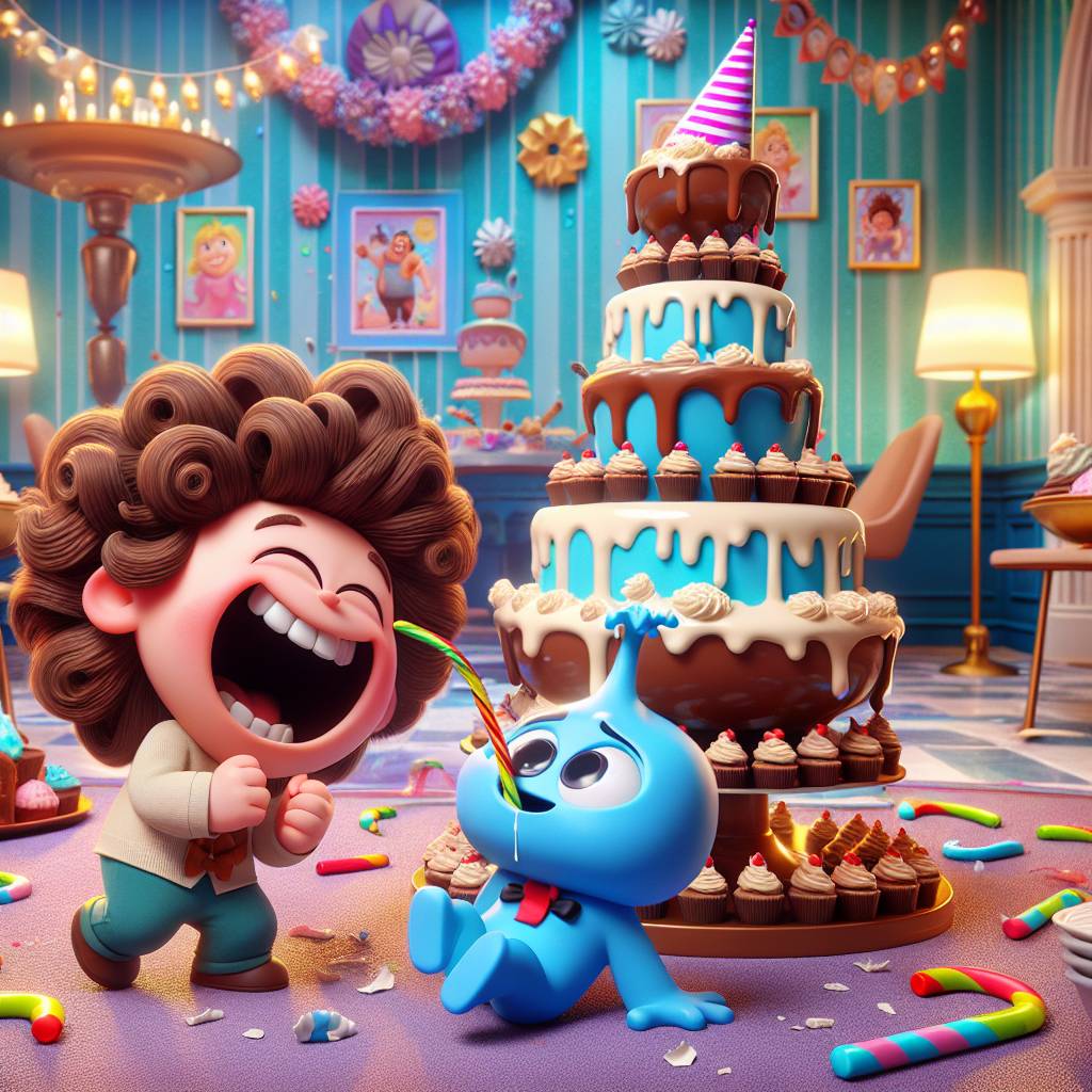 2) Birthday AI Generated Card - Stitch, Curly hair, and Sweets  (00ada)