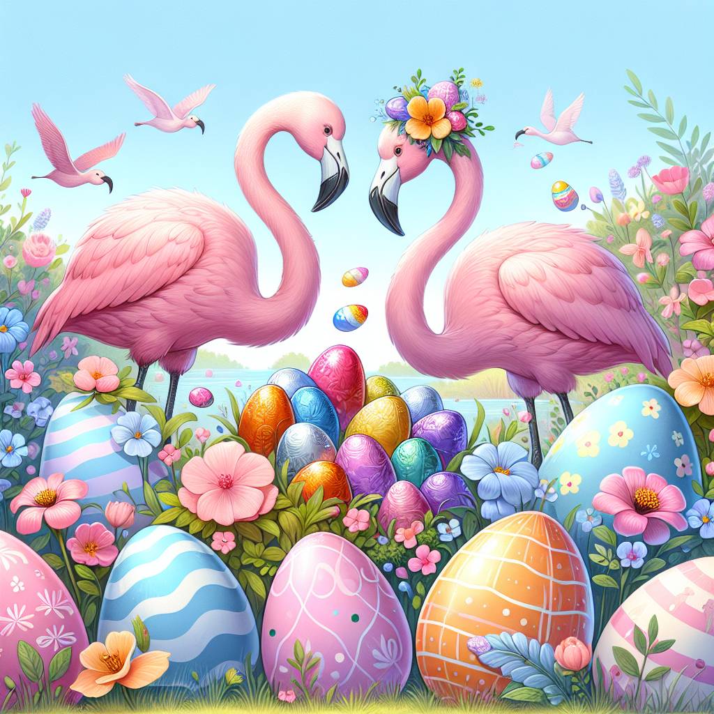 1) Easter AI Generated Card - Chocolate , and Flamingos  (a659b)