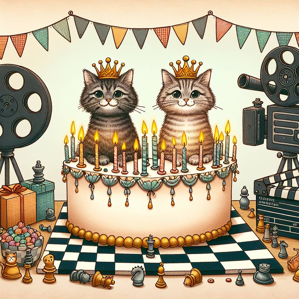1) Birthday AI Generated Card - Chess, Cats, and Movies (1cab9)