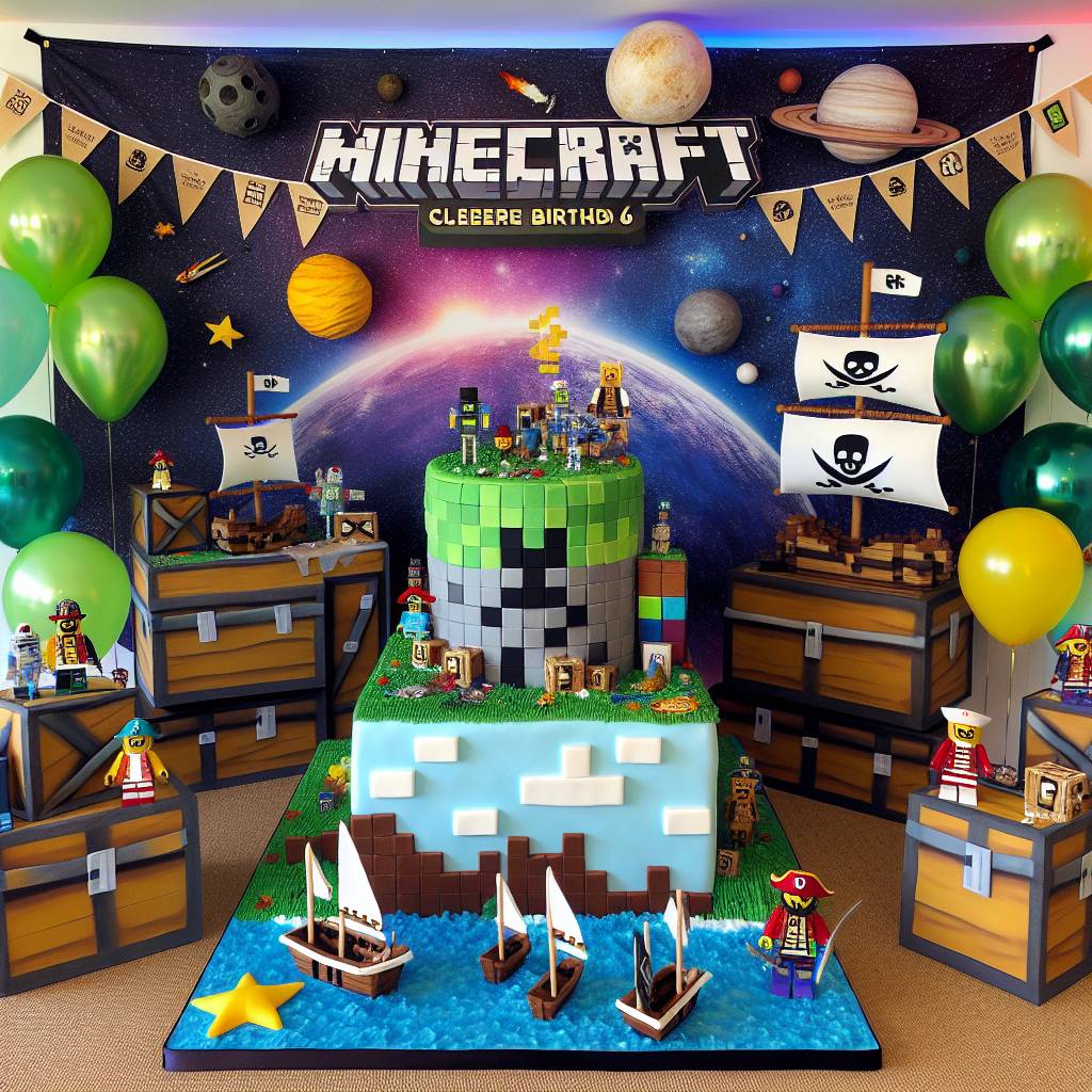 1) Birthday AI Generated Card - Boys age 6 Minecraft space Lego pirates  (0a313)