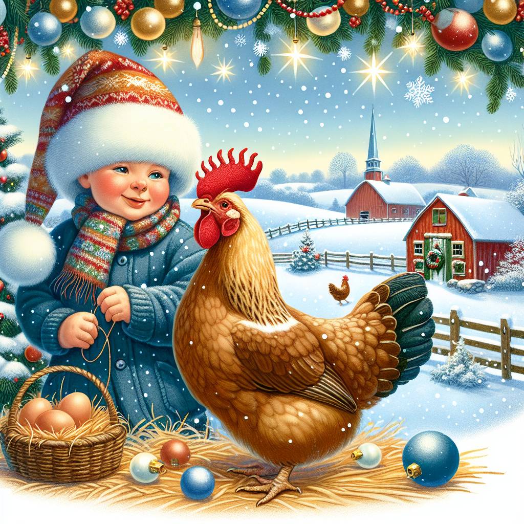 2) Christmas AI Generated Card - Countryside, Hens, and Baby boy