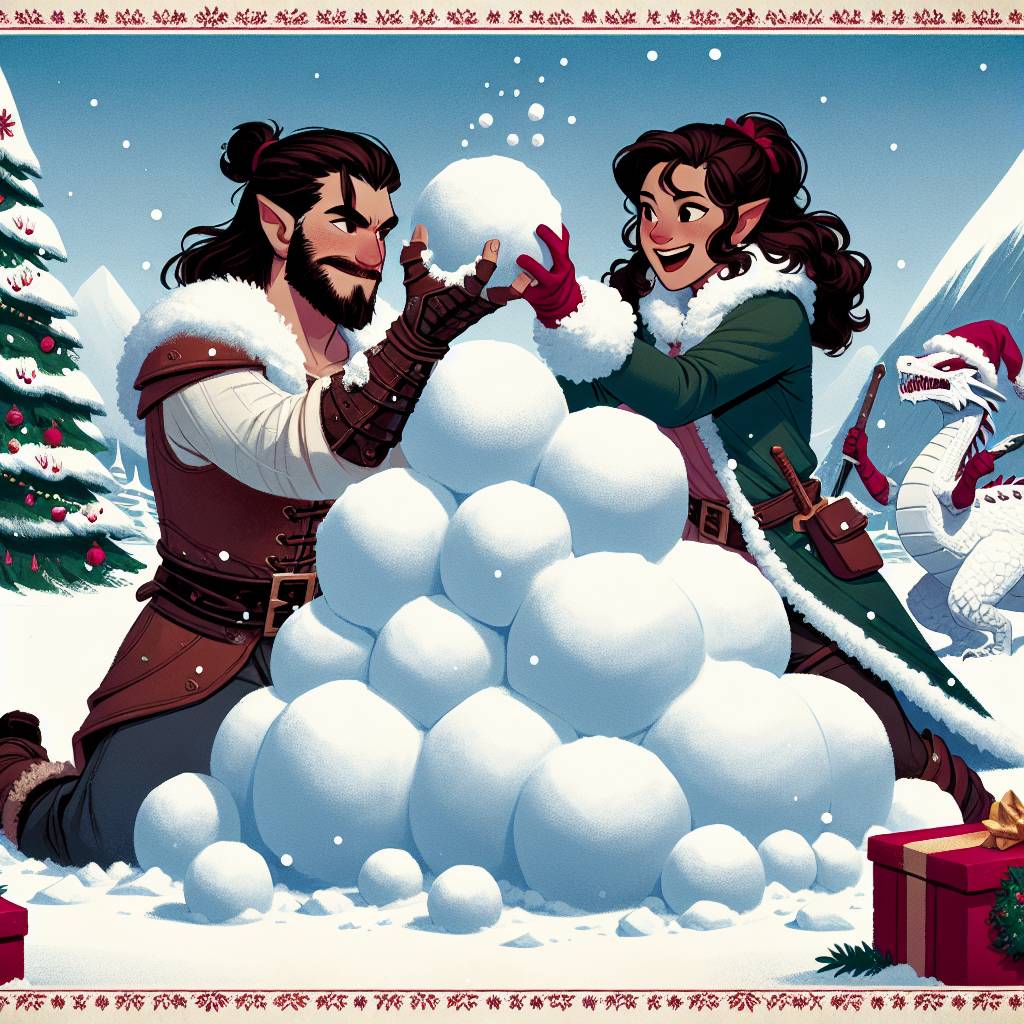 3) Christmas AI Generated Card - Make a birthday card with my boyfriend and I as Dungeons and Dragons Characters. He has got dark brown hair, a moustache and a beard (thin) and I have long dark brown curly hair. , and Dungeons and Dragons  (ea4e9)