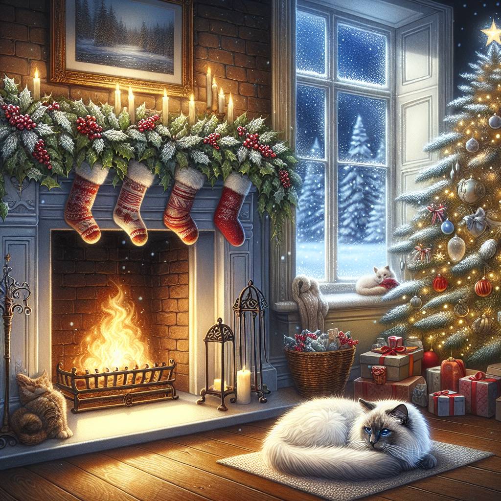 2) Christmas AI Generated Card - White siamese cat (69a0d)