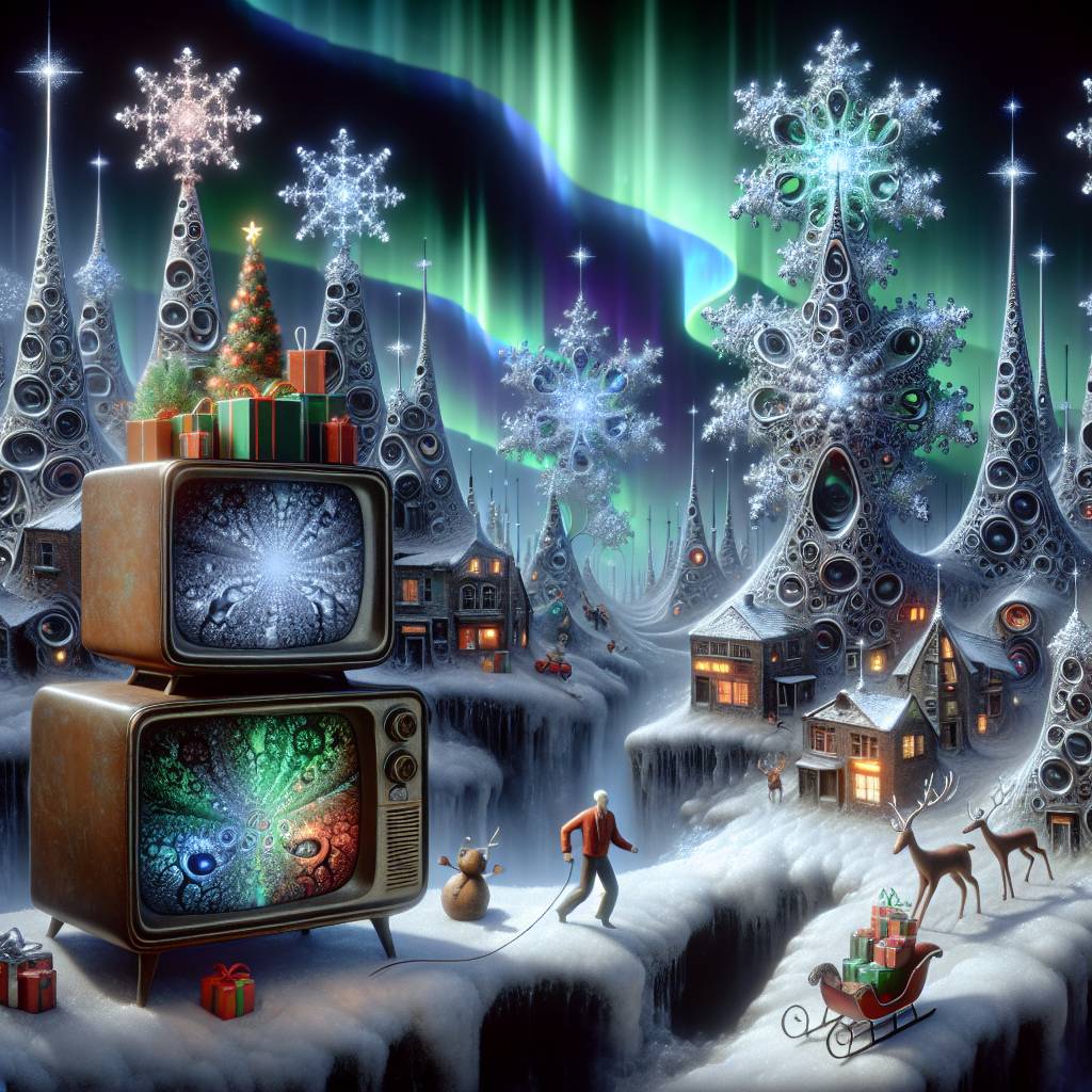 3) Christmas AI Generated Card - Sohail Shah, Televisions , Salford , Christmas puddings , Sleighs, Christmas trees, Presents with silver ribbon, and Reindeer  (a5a98)