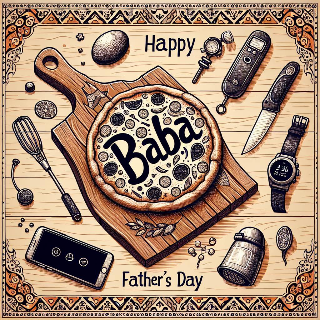 2) Fathers-day AI Generated Card - Baba, Pizza chef, Gadgets, Barbecuing, Iranian, and Happy Father's Day (bea28)