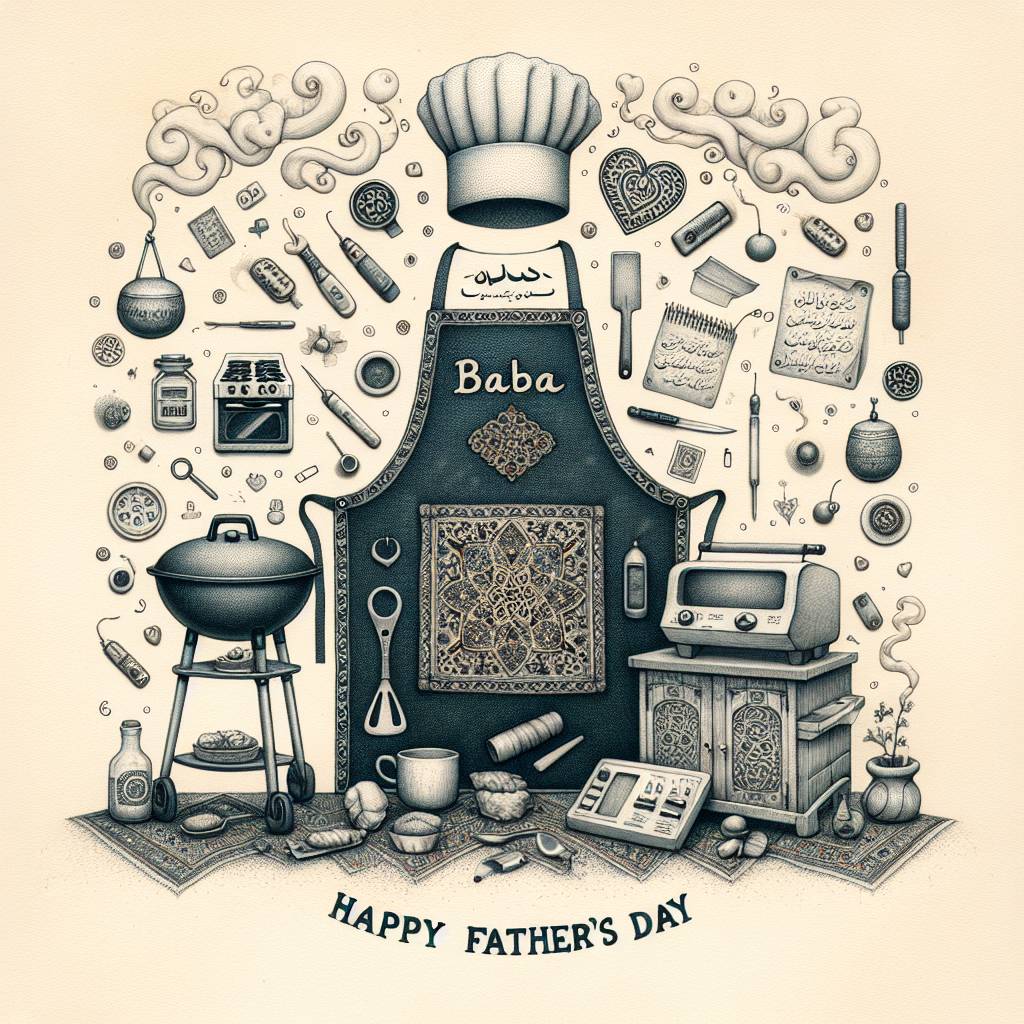 1) Fathers-day AI Generated Card - Baba, Pizza chef, Gadgets, Barbecuing, Iranian, and Happy Father's Day (00bdd)