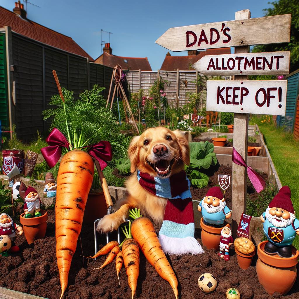 2) Fathers-day AI Generated Card - West ham, Allotment, and Golden retriever (73a69)