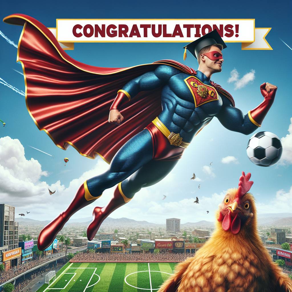 1) Congratulations AI Generated Card - Superman , Chicken , and Football  (efa0a)