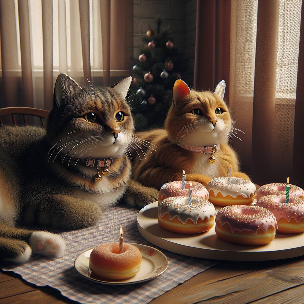 2) Birthday AI Generated Card - Tabby cat, Donut, and Ginger cat (31599)
