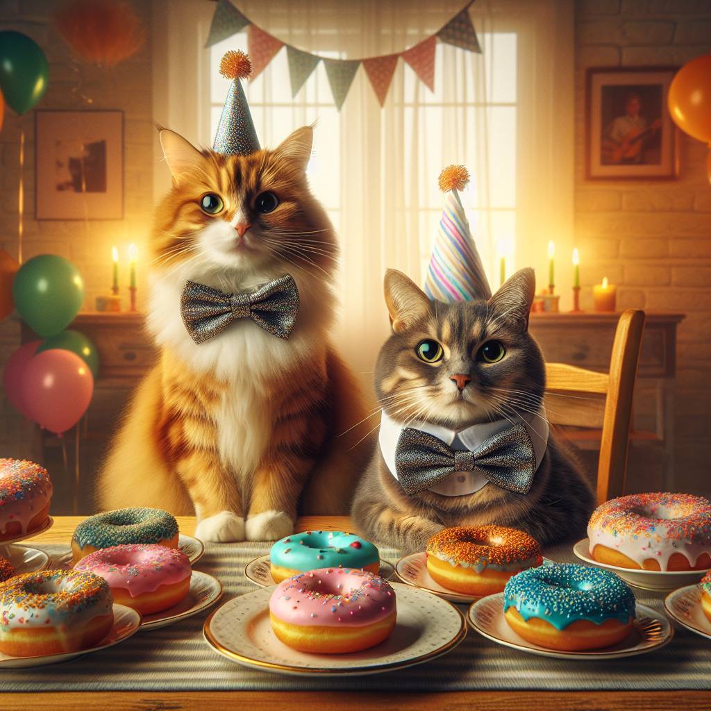 1) Birthday AI Generated Card - Tabby cat, Donut, and Ginger cat (85478)
