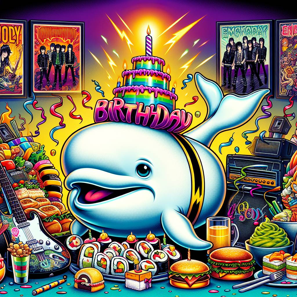 2) Birthday AI Generated Card - Beluga, Food, Electric guitar, Music, Bands, Emo, and Cool (31738)