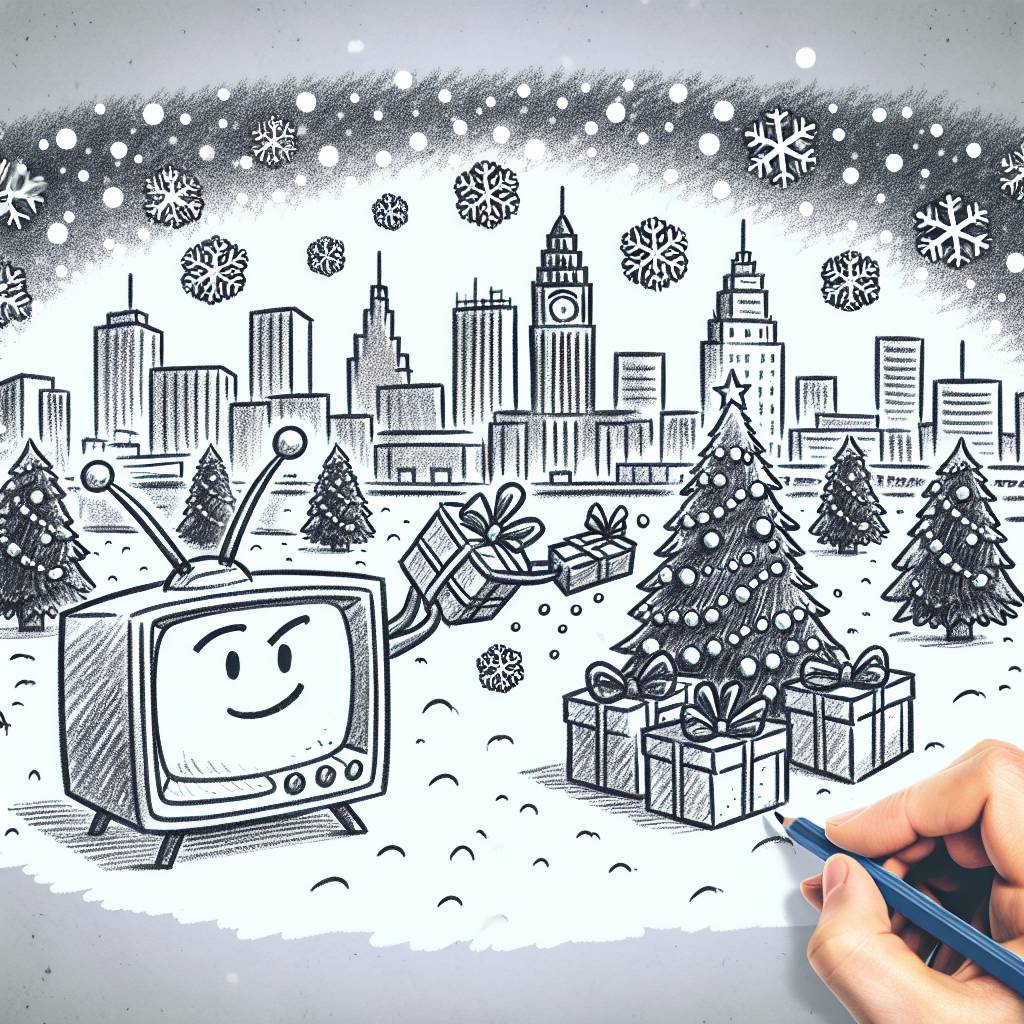 4) Birthday AI Generated Card - Christmas televisions holding presents, Christmas trees and decorations, Manchester, Media city, and Snowflakes (68e77)