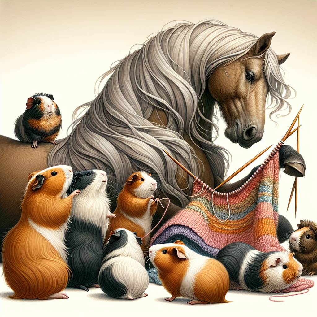 1) Mothers-day AI Generated Card - Horse, Knitting, and Guinea pig (521e7)
