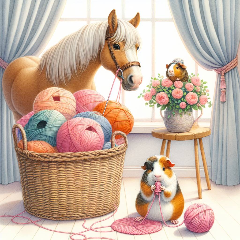 2) Mothers-day AI Generated Card - Horse, Knitting, and Guinea pig (3d1a9)