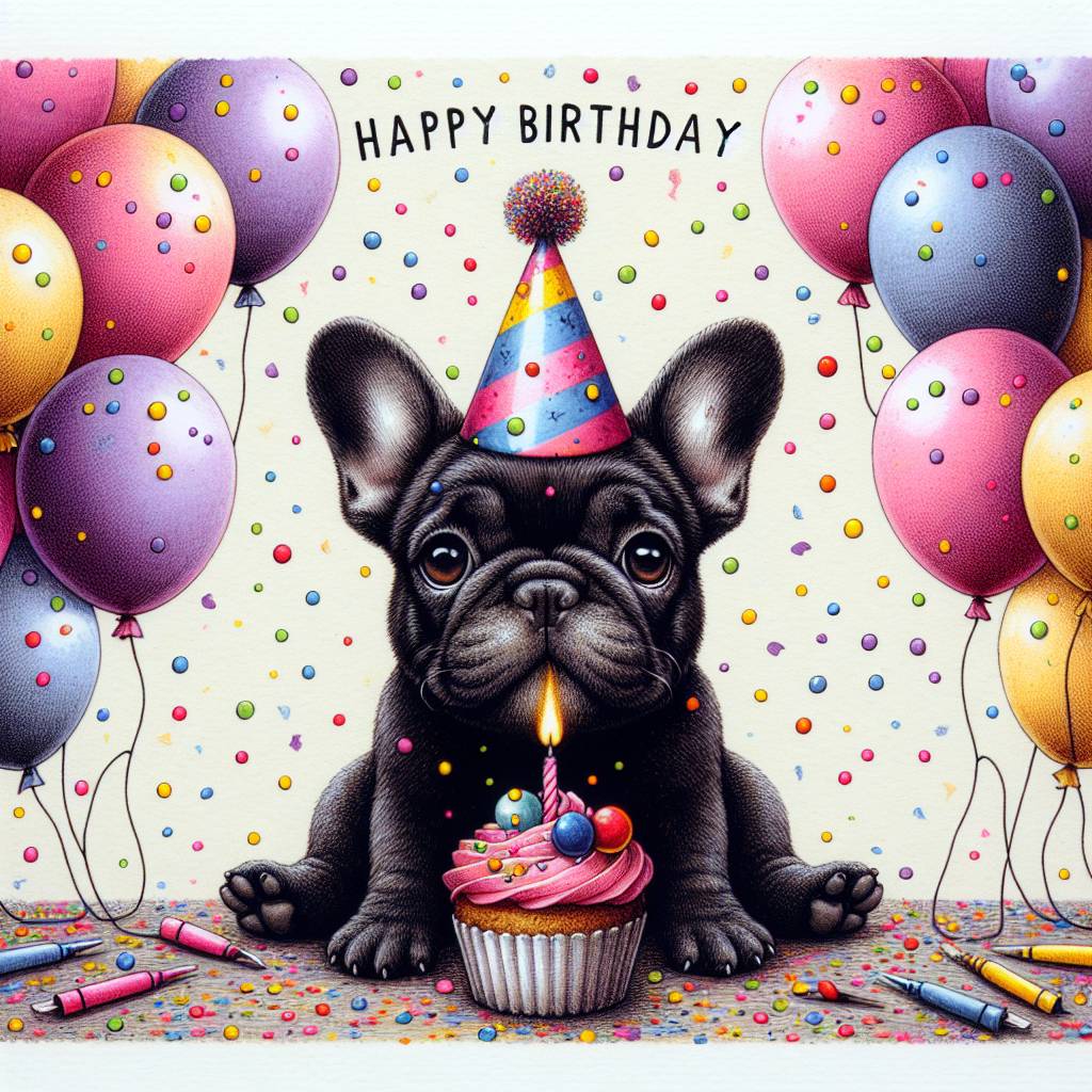 1) Birthday AI Generated Card - Black French bulldog  (93f5b)