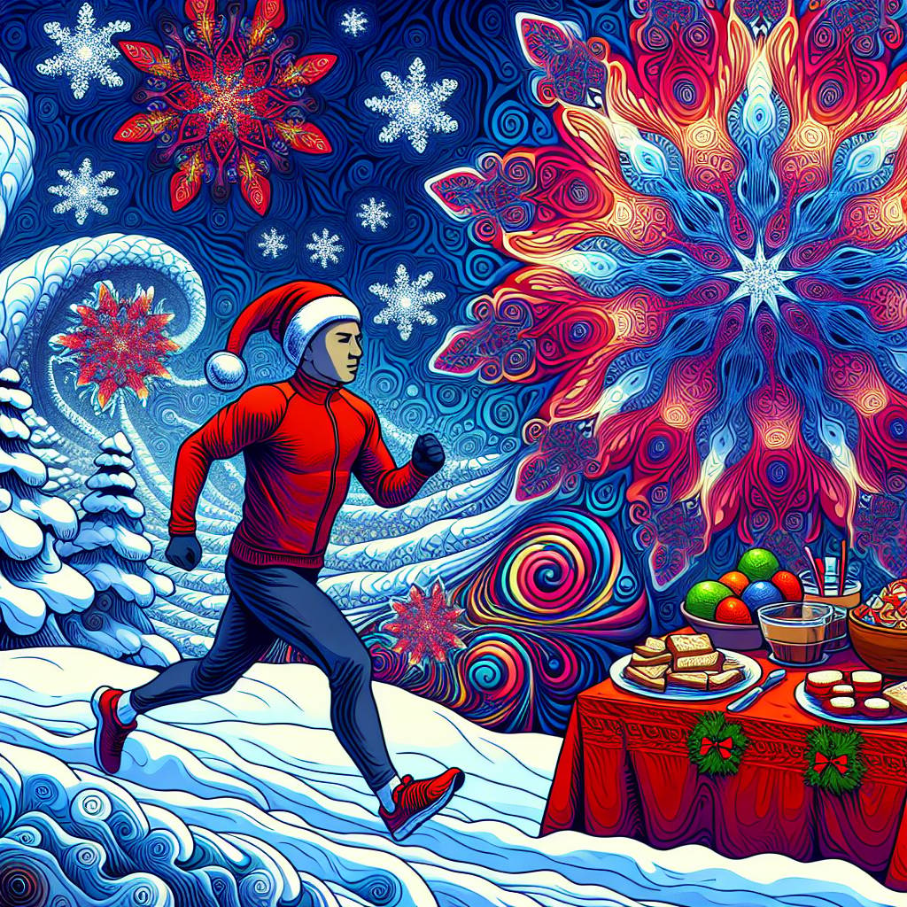 3) Christmas AI Generated Card - Running, Eating, and LSD