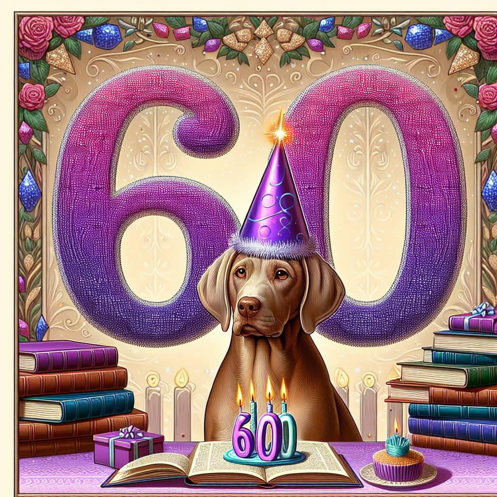 1) Birthday AI Generated Card - Brown smooth coat dog, Books, Purple, 60, and Crystals (8b4eb)