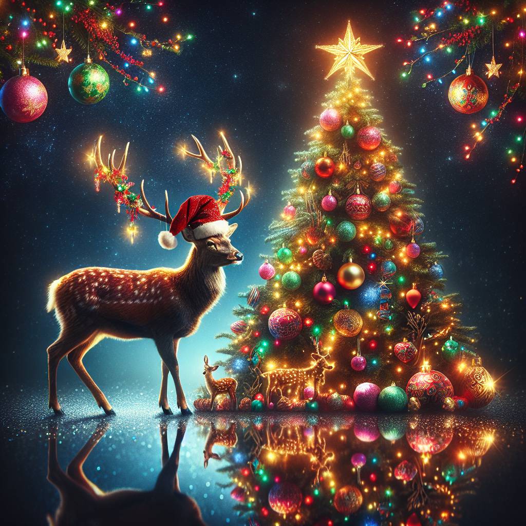 4) Christmas AI Generated Card - Christmas Cap, And Christmas tree, and And deer (d8e29)