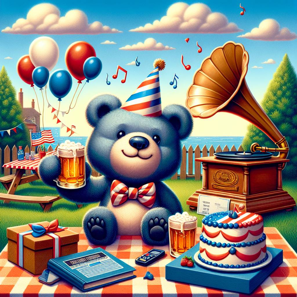 2) Birthday AI Generated Card - Beer, Classical music, Tax, and America (a8c59)