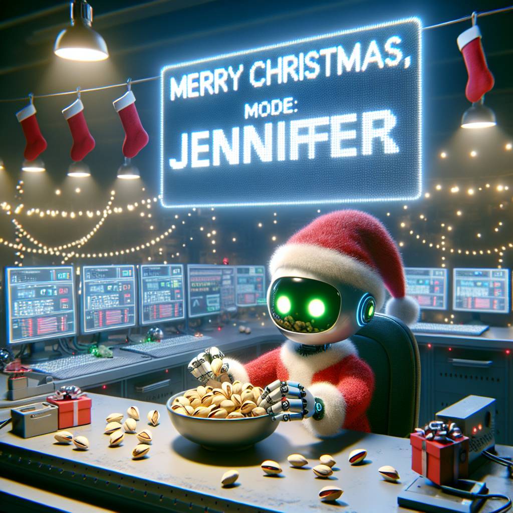 1) Christmas AI Generated Card - Robot, Tech, AI, and Pistachios (79aae)