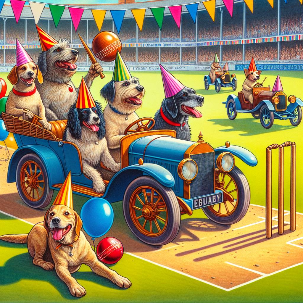 1) Birthday AI Generated Card - Dogs, Cars, and Cricket