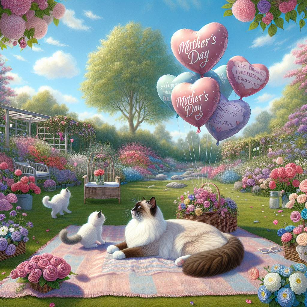 2) Mothers-day AI Generated Card - Seal point ragdoll cat, White cat, Kitten, and Fluffy cat (8a81e)