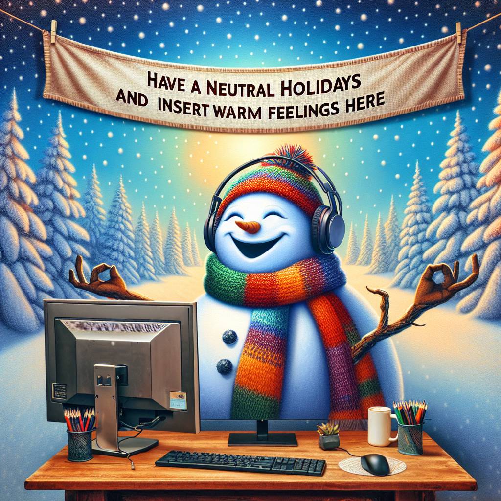 3) Christmas AI Generated Card - Snowman, and Computer (5a61e)
