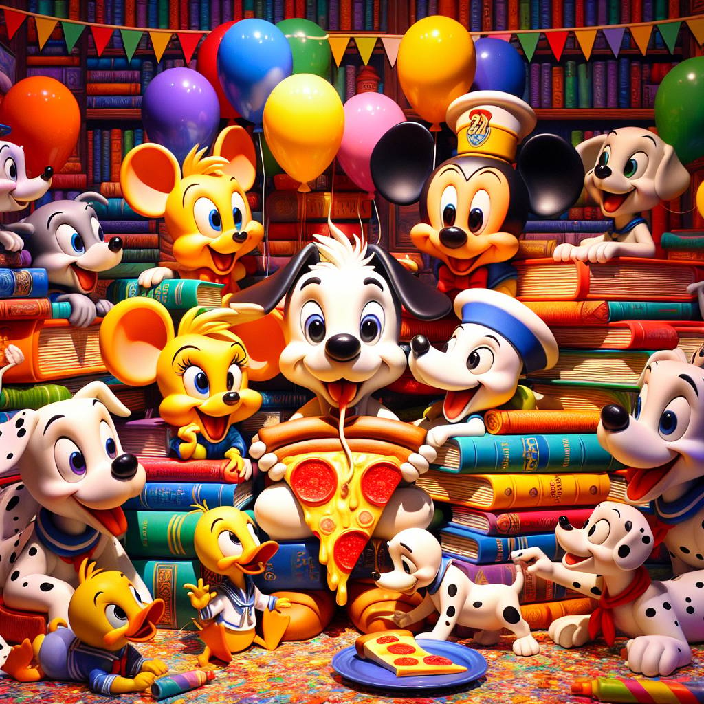 1) Birthday AI Generated Card - Books, Disney, Dogs, and Pizza (4373b)
