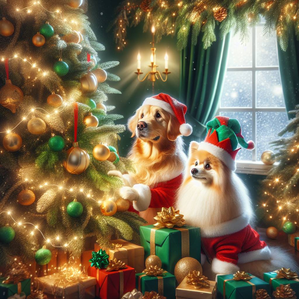 2) Christmas AI Generated Card - Golden retriever, and Pomeranian dog (cc471)