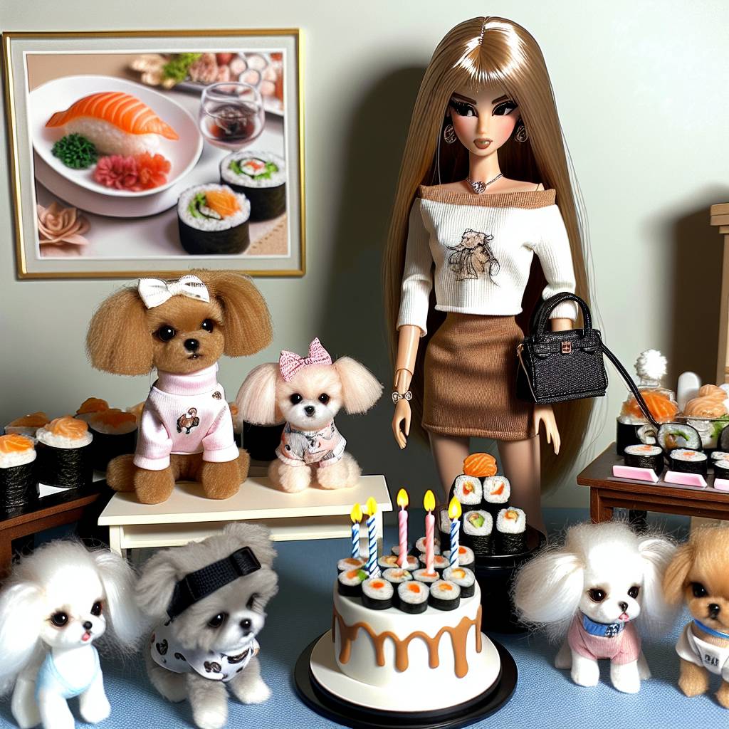 2) Birthday AI Generated Card - Sushi, Dogs, Barbie, and Fashion (6436c)