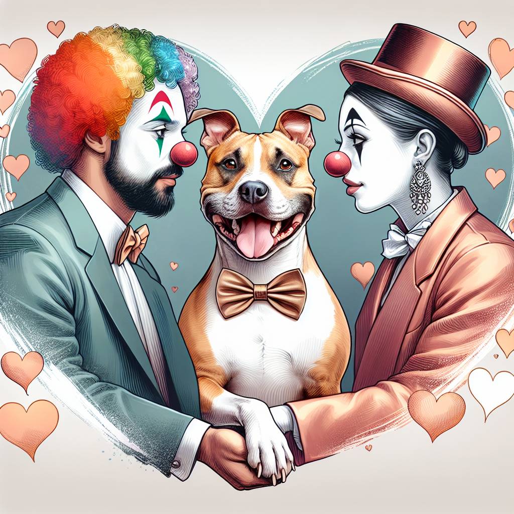 1) Valentines-day AI Generated Card - Staffordshire bull terrier , Two clowns in love , and POF (eaac3)