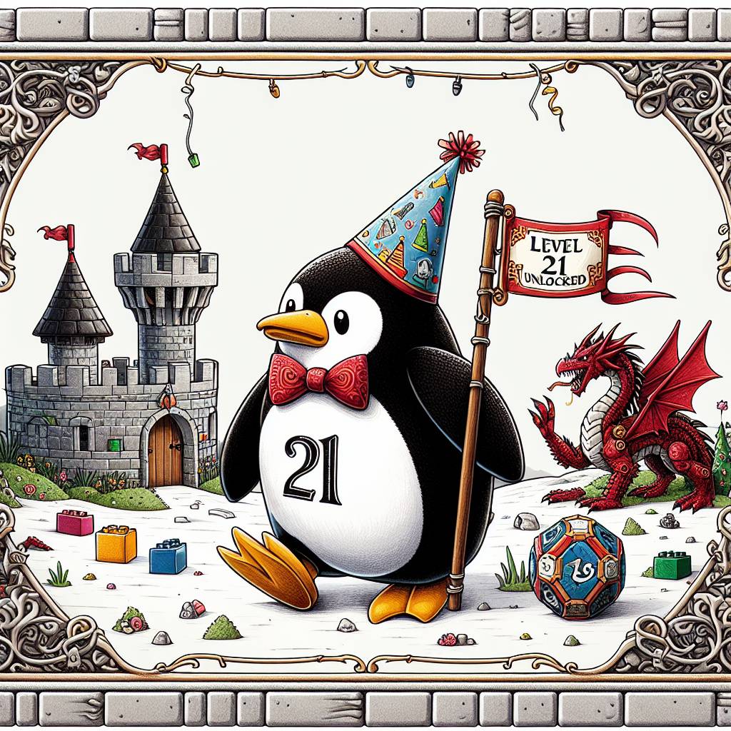 2) Birthday AI Generated Card - Penguin, Lego, Dungeons and dragons , and 21 (4273c)