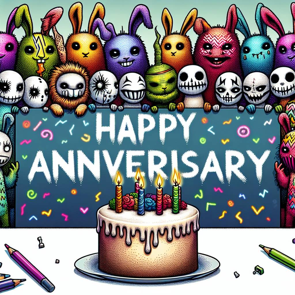 1) Anniversary AI Generated Card - Rabbits, David Bowie, and Zombies (ae482)